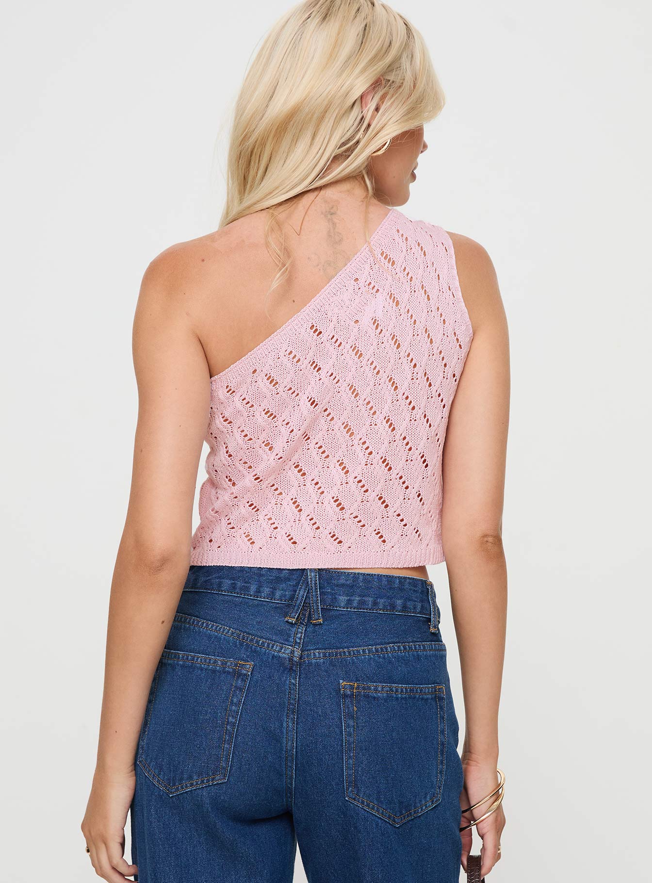 Anthinie One Shoulder Top Pink Sleeveless Asymmetric Neckline 
