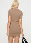 back view of model wearing Princess Polly Theola Mini Dress Brown V-Neck 