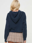 Jorvik Cropped Cable Knit Hoodie Navy Princess Polly  Cropped 