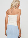 back view of model wearing Princess Polly Birch Strapless Top Cream Sleeveless straight 