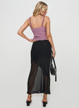 back view of model wearing Princess Polly Dauntless Sheer Maxi Skirt Black Maxi 