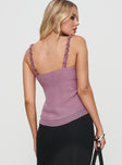 back view of model wearing Princess Polly Taini Top Purple Sleeveless Plunger 