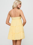 back view of model wearing Princess Polly Knotti Mini Dress Yellow Sweetheart Neckline 