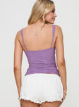 back view of model wearing Princess Polly Attention On Me Top Purple Sleeveless V-Neck 