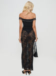 back view of model wearing Princess Polly Lombardio Lace Maxi Skirt Black Petite Maxi 