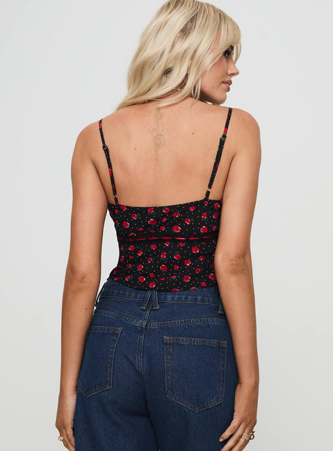 back view of model wearing Princess Polly Fondar Top Black Sleeveless Plunger 