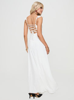 back view of model wearing Princess Polly Landon Maxi Dress White Sweetheart Neckline 