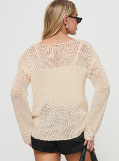 back view of model wearing Princess Polly Protea Knit Sweater Beige Long 