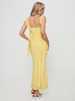 back view of model wearing Princess Polly Lanai Maxi Dress Lemon Square Neck 
