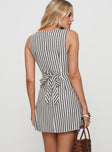 back view of model wearing Princess Polly Alfalfa Shift Mini Dress Grey Stripe Crew Neck 