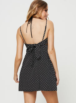 product Princess Polly Asymmetric Neckline  Koko Mini Dress Black Polka Dot