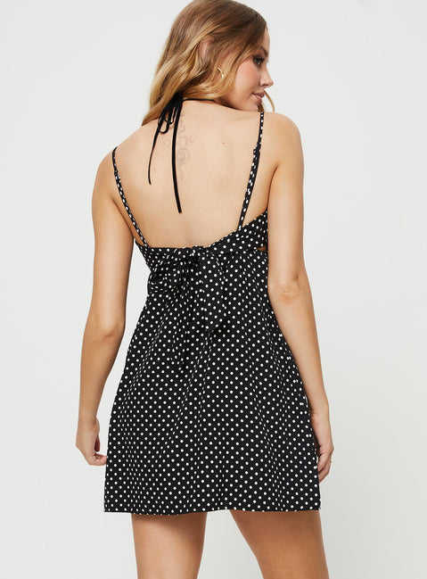 product Princess Polly Asymmetric Neckline  Koko Mini Dress Black Polka Dot