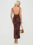 back view of model wearing Princess Polly Knox Maxi Dress Chocolate Scoop Neck 