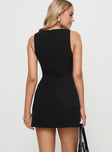 back view of model wearing Princess Polly Anse Mini Dress Black Petite Crew Neck 