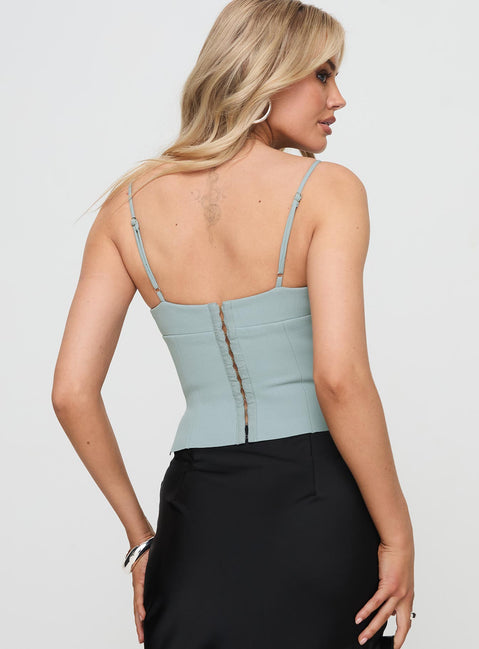 back view of model wearing Princess Polly Sculpture Top Grey Sleeveless Plunger 