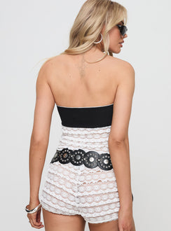 back view of model wearing Princess Polly Magic Wand Strapless Top Black/white Sleeveless 