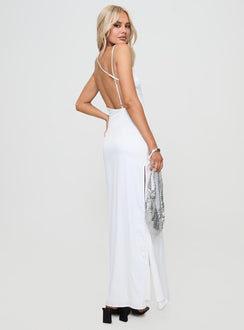 back view of model wearing Princess Polly Atheria Maxi Dress White Plunger 