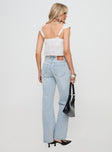 back view of model wearing Princess Polly Copperfield Baggy Denim Jeans Light Blue Wash High Waisted 