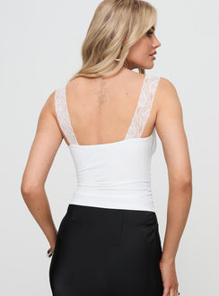 back view of model wearing Princess Polly Tamarana Top White Sleeveless V-Neck 