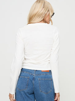 back view of model wearing Princess Polly Bow Baby Long Sleeve Top White Full Sleeves Full Sleeves Crew Neck Crew Neck 