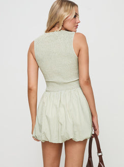 back view of model wearing Princess Polly Narnie Mini Dress Sage Crew Neck 