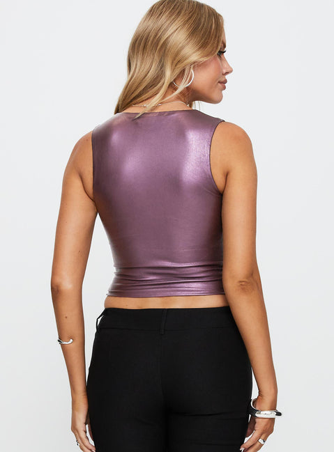 back view of model wearing Princess Polly Two To Tango Top Purple Sleeveless Square Neck 