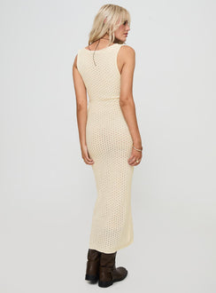 back view of model wearing Princess Polly Cosmoth Maxi Dress Cream Scoop Neck 