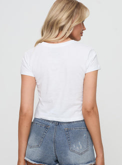 back view of model wearing Princess Polly Visit Miami Graphic Tee White Short Sleeves Crew Neck 