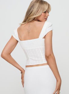 back view of model wearing Princess Polly Gilbert Top White Short Sleeves Square Neck 