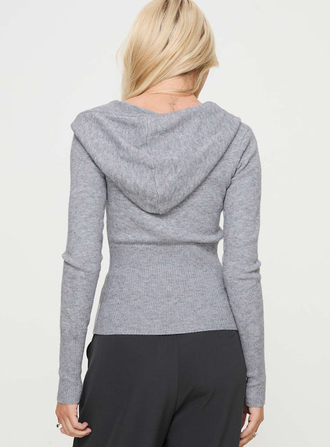 back view of model wearing Princess Polly Elingford Zip Up Hooded Sweater Lilac Marle Long 