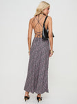 back view of model wearing Princess Polly Laurent Maxi Dress Black Floral Cowl Neck 