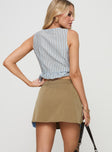 back view of model wearing Princess Polly Spheres Pleat Mini Skirt Beige Mini Skirts 