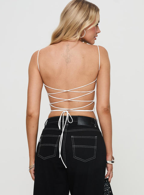 back view of model wearing Princess Polly Elissa Top White Sleeveless Square Neck 