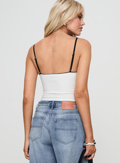 back view of model wearing Princess Polly Severas Top White Sleeveless Sweetheart 