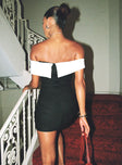 back view of model wearing Princess Polly Marcia Mini Dress Black / White Straight Neck 