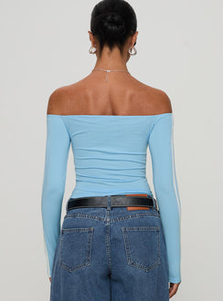 back view of model wearing Princess Polly One And Only Long Sleeve Top Blue Full Sleeves straight 