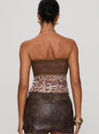 back view of model wearing Princess Polly Art Deco Top Brown Sleeveless straight 