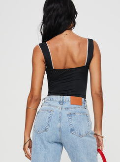 back view of model wearing Princess Polly Keating Bodysuit Black Tall Sleeveless 