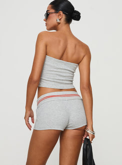 back view of model wearing Princess Polly In Miami Shorts Grey Low Rise Shorts 