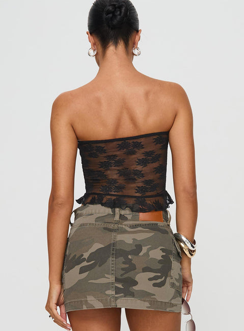 back view of model wearing Princess Polly Atheria Strapless Top Black Sleeveless straight 