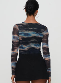 back view of model wearing Princess Polly Agate Long Sleeve Bodysuit Multi Full Sleeves 