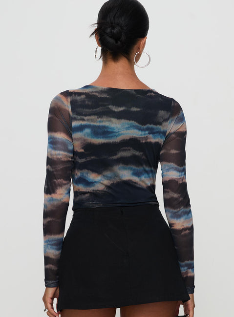 back view of model wearing Princess Polly Agate Long Sleeve Bodysuit Multi Full Sleeves 