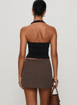 back view of model wearing Princess Polly Rozetti Mini Skirt Brown Stripe Mini Skirts 