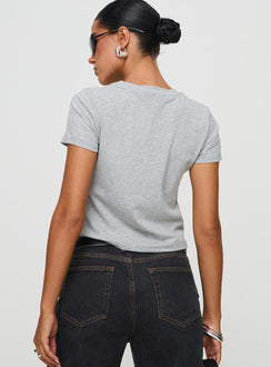 back view of model wearing Princess Polly Alonza Tee Grey Short Sleeves Crew Neck 
