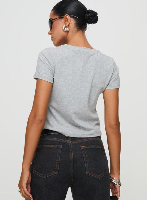 back view of model wearing Princess Polly Alonza Tee Grey Short Sleeves Crew Neck 