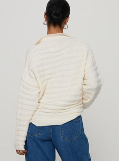 back view of model wearing Princess Polly Autumnal Collared Sweater Cream 