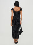 Maxi dress Polka dot print, straight neckline, cap sleeves, invisible zip fastening Good stretch, unlined 