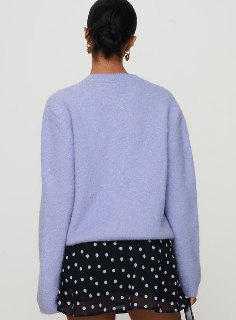 back view of model wearing Princess Polly Alyse Mohair Cardigan Lilac Long 