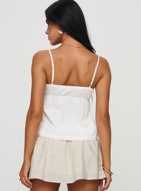 back view of model wearing Princess Polly Hickory Top White Sleeveless V-Neck 
