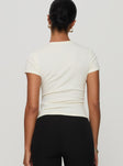 back view of model wearing Princess Polly By The Seaside Graphic Top Cream Short Sleeves Crew Neck 